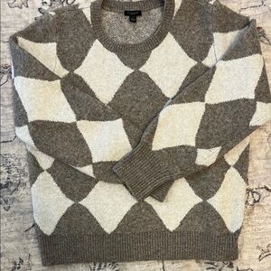 Ann Taylor Factory Women's Crewneck Sweater - Brown and Cream Argyle